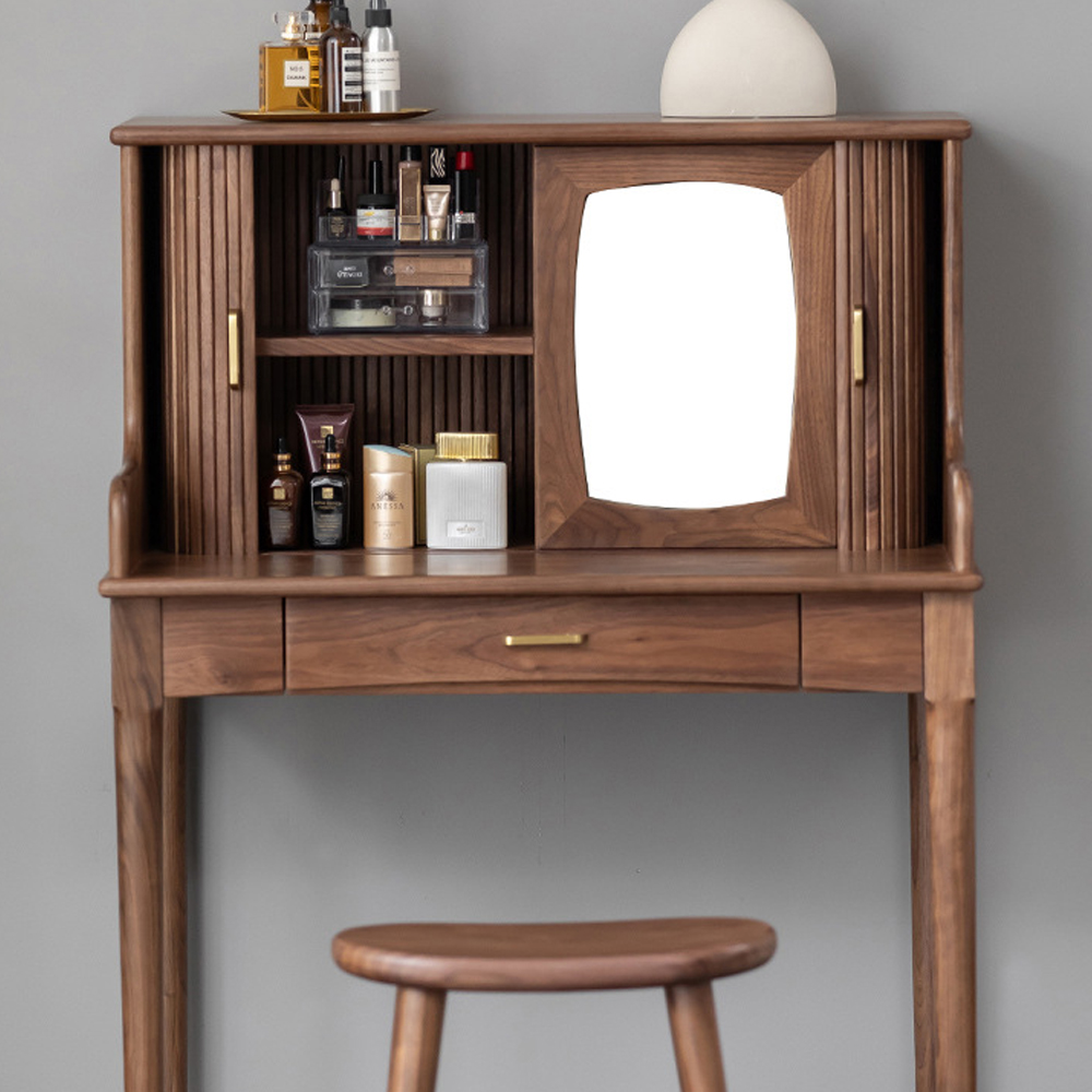 Туалетный стол деревянный с ящиком и зеркалом Moon Walnut Furniture
