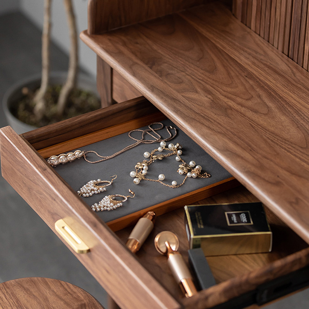 Туалетный стол деревянный с ящиком и зеркалом Moon Walnut Furniture