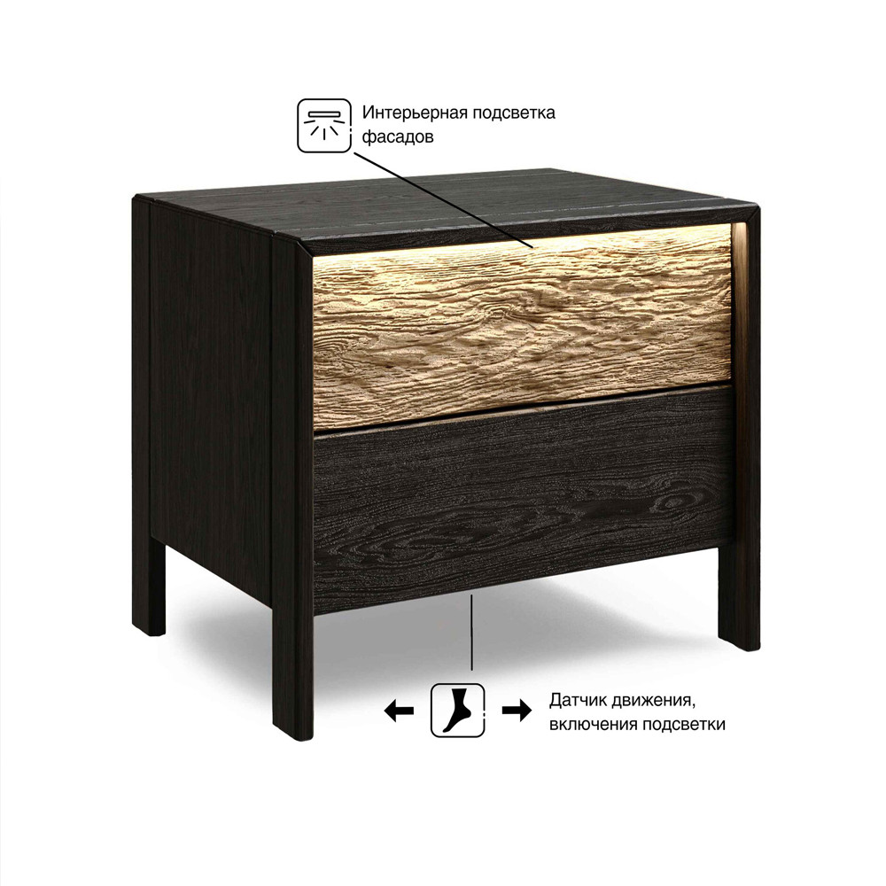Тумба 2 ящика с подсветкой на рельефном фасаде Warm Industrial