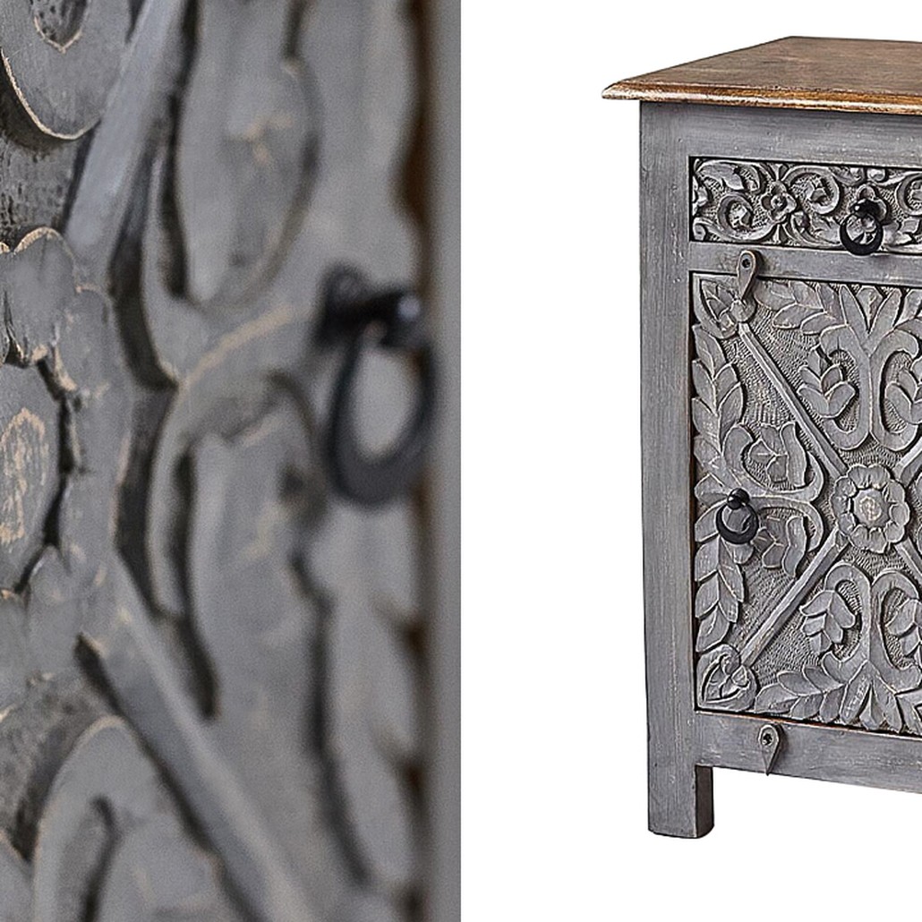 Тумба Indian Antique White Furniture Nightstand Ganica серый