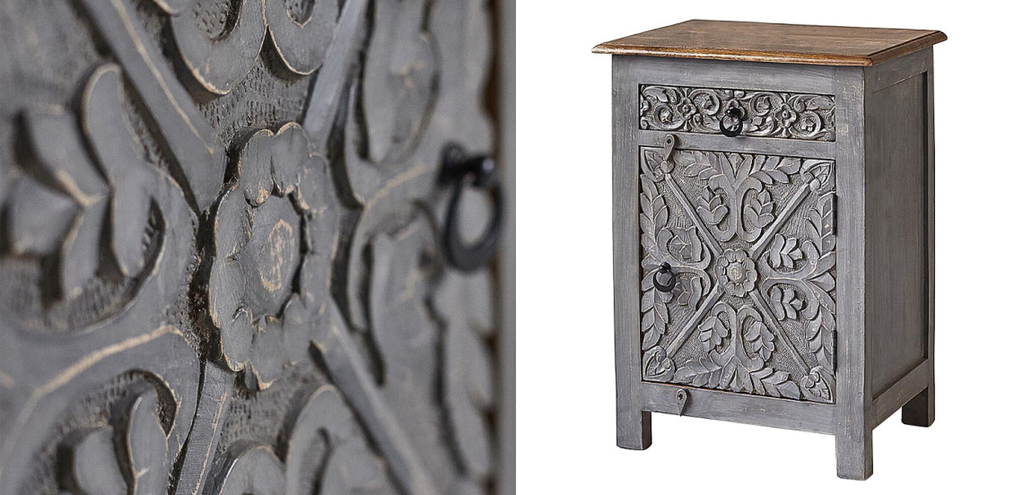 Тумба Indian Antique White Furniture Nightstand Ganica серый