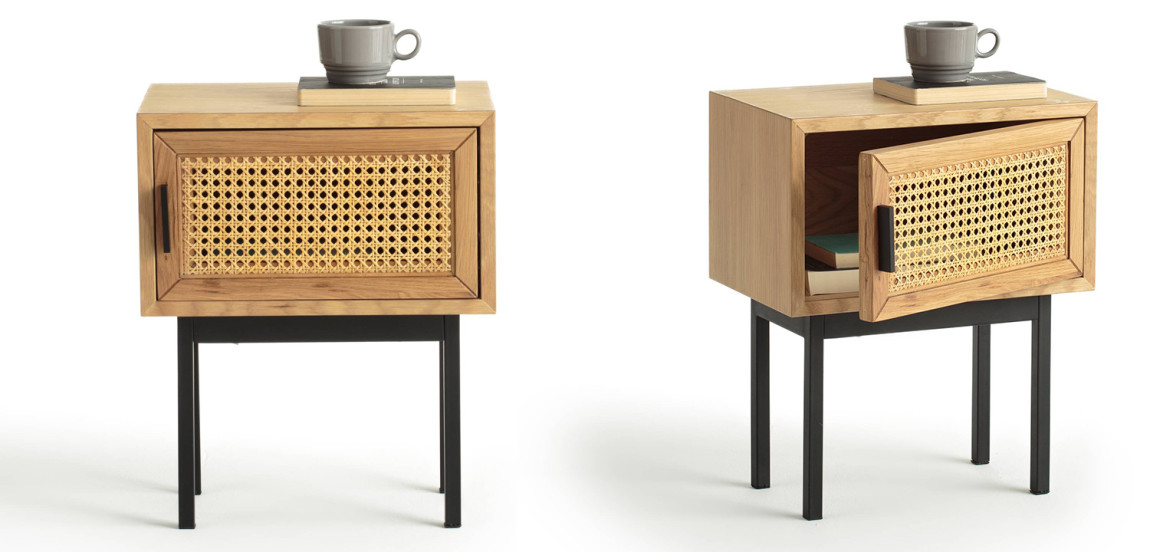 Тумба из дуба с фасадом из ротанга Inge Rattan Wicker Curbstone