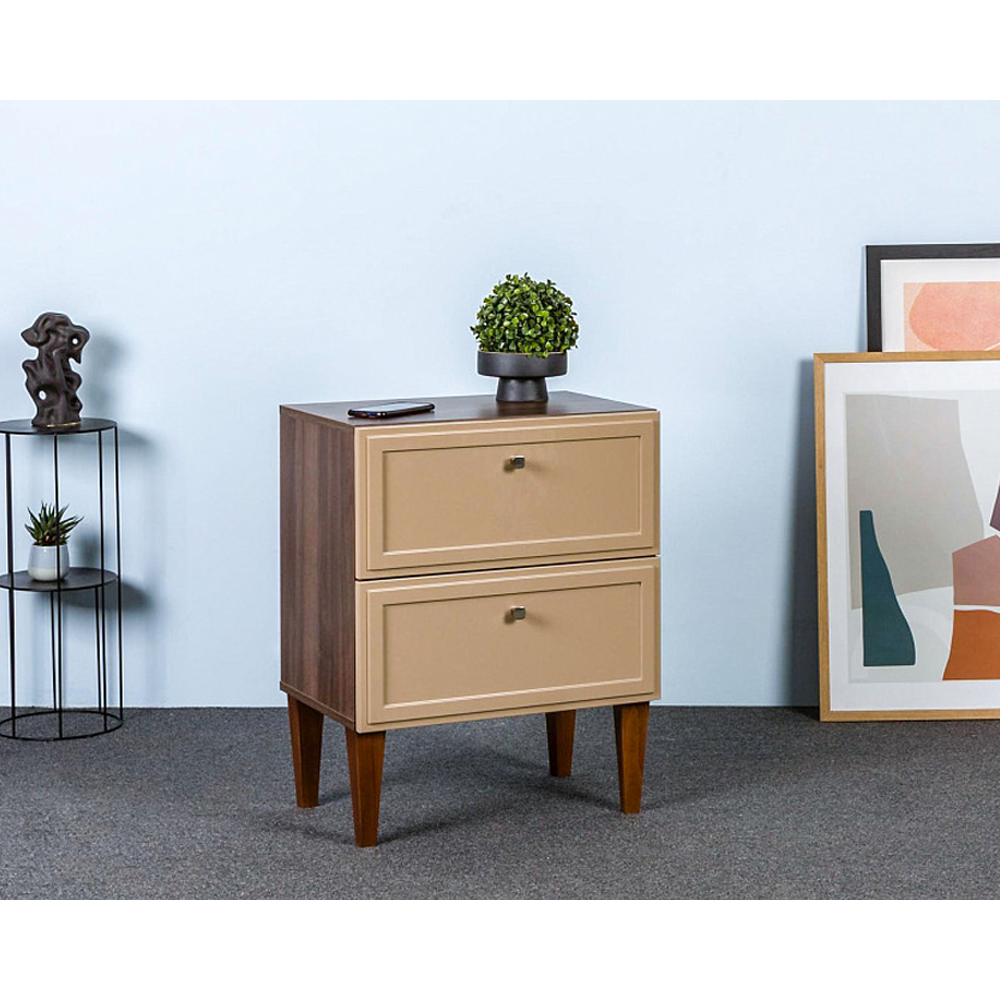 Тумба прикроватная бежевая из массива бука с 2-мя ящиками Wenge Light