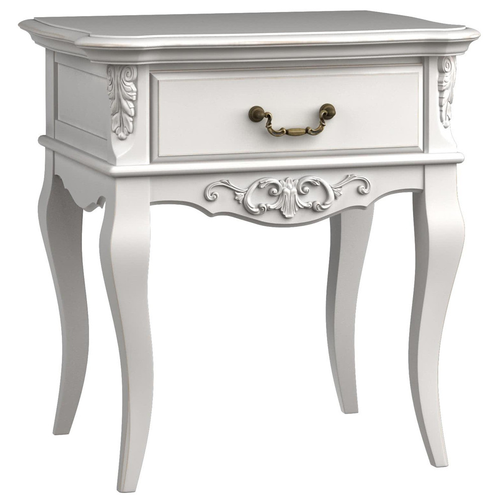 Тумба прикроватная белого цвета из массива бука в стиле прованс White Provence