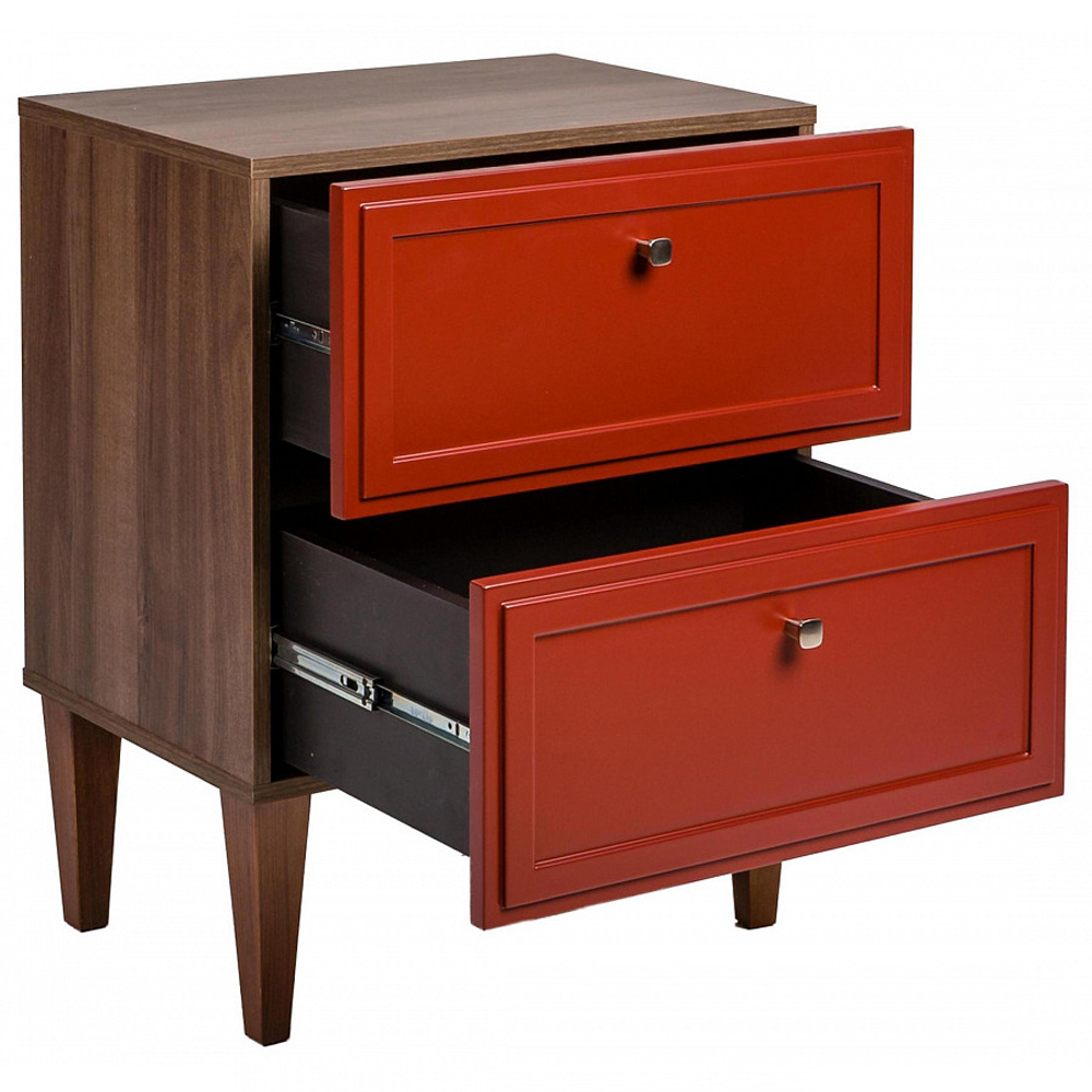Тумба прикроватная красная из массива бука с 2-мя ящиками Wenge Light