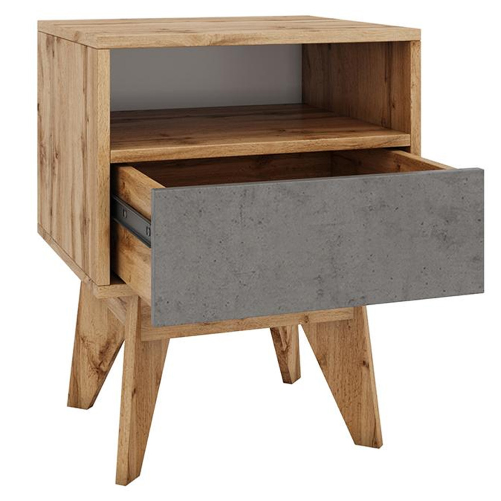 Тумба прикроватная с ящиком и фасадом цвета серый бетон Grace of Furniture
