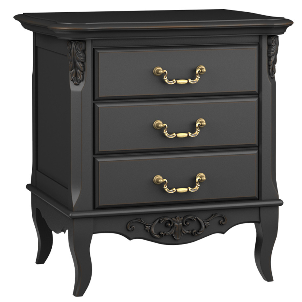 Тумба прикроватная черная из массива бука в стиле прованс Black Provence