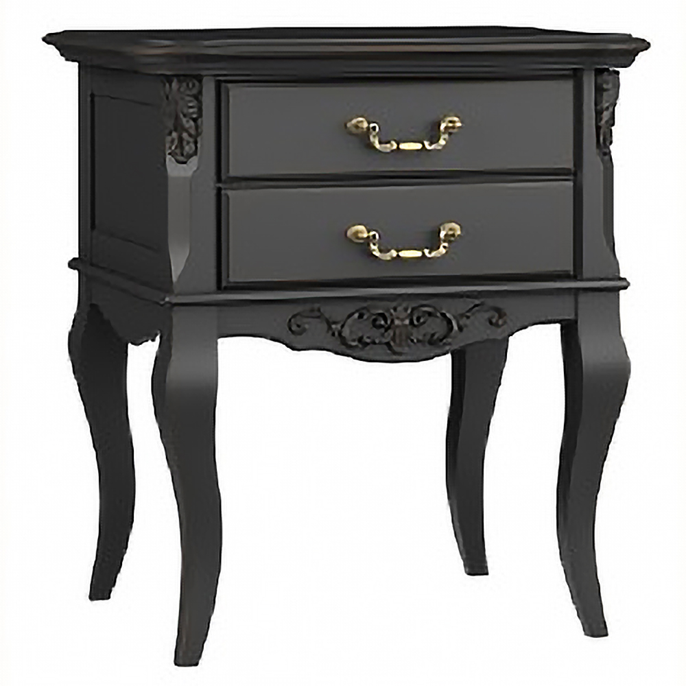 Тумба прикроватная черная из массива бука в стиле прованс Black Provence