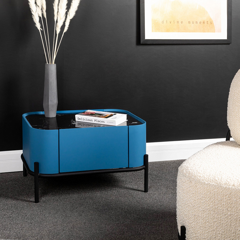 Тумба прикроватная чёрно-голубая с  ящиком Blue Cabinet