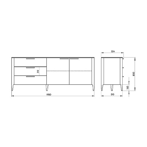Тумба с 3-мя выдвижными ящиками и 2-мя дверцами из массива дуба Type oak L