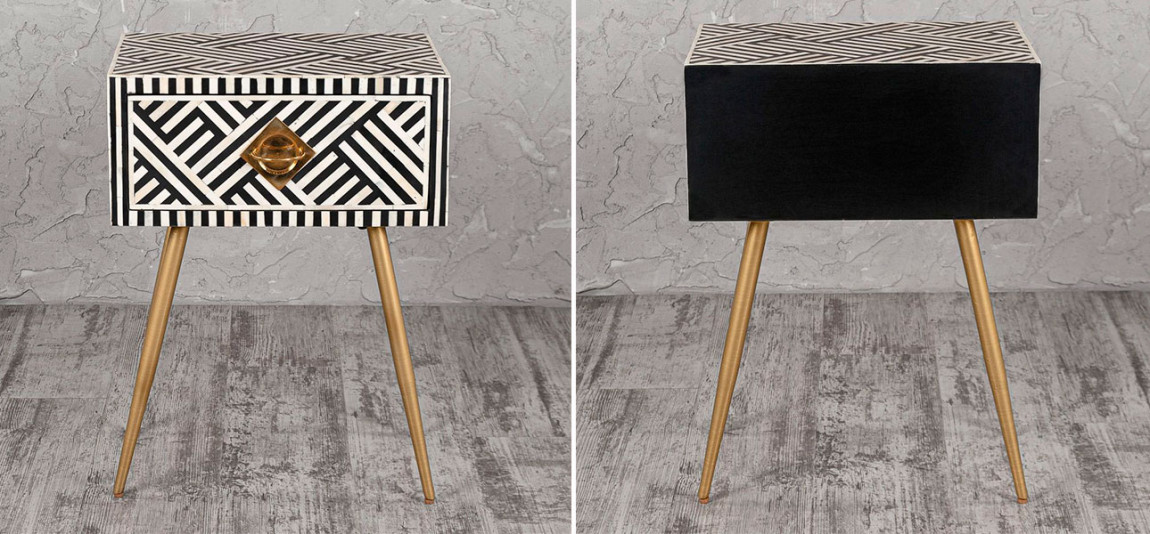 Тумба с инкрустацией черно-белая Amelia