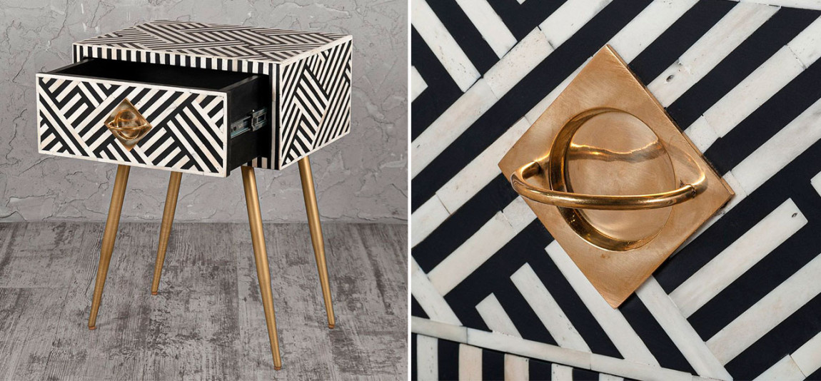 Тумба с инкрустацией черно-белая Amelia