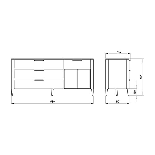 Тумба с полками и выдвижными ящиками из массива дуба Type oak