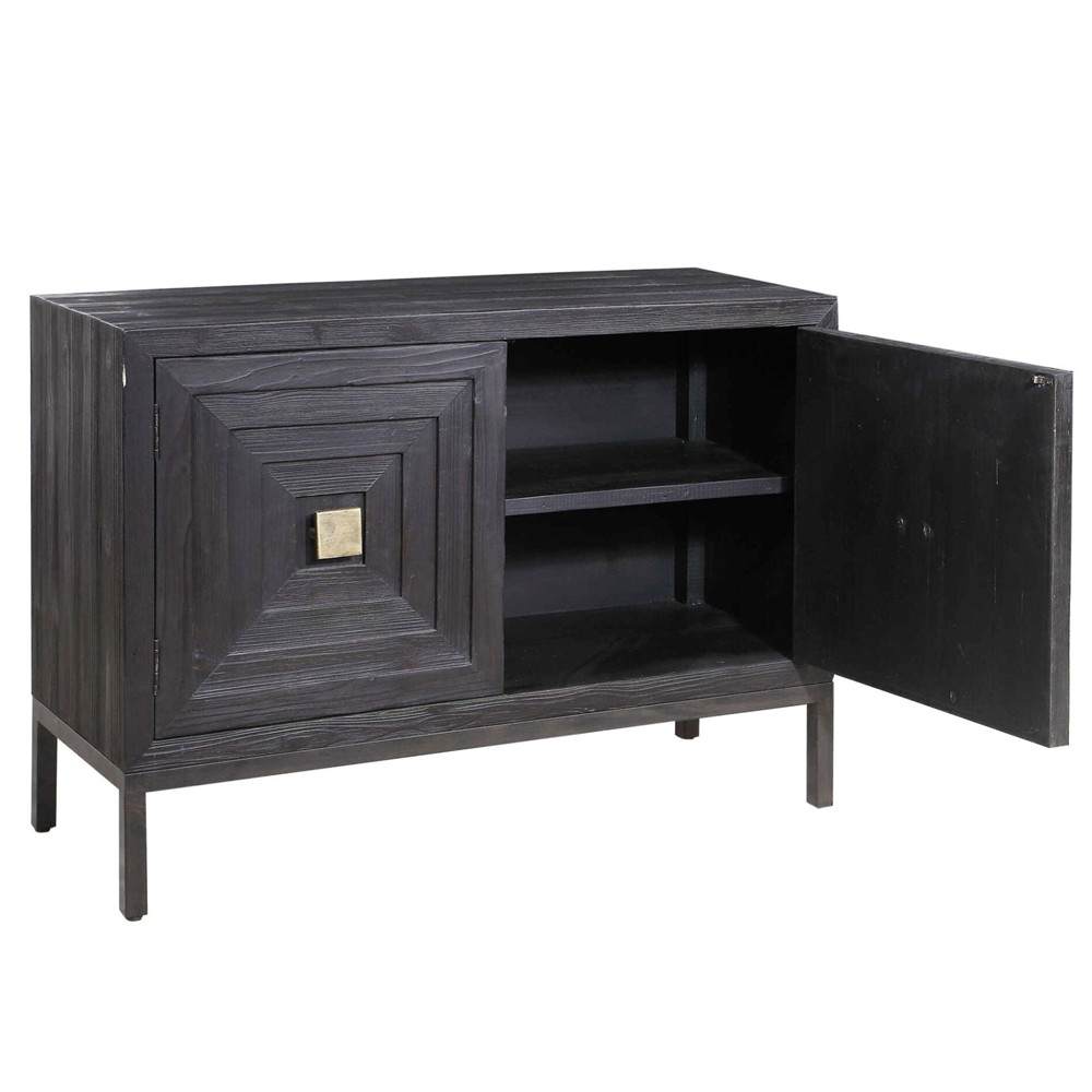 Тумба черная из дерева двухдверная Geometric Double Door Nightstand