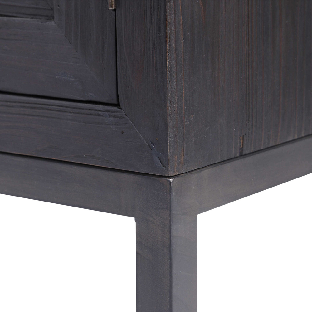 Тумба черная из дерева двухдверная Geometric Double Door Nightstand