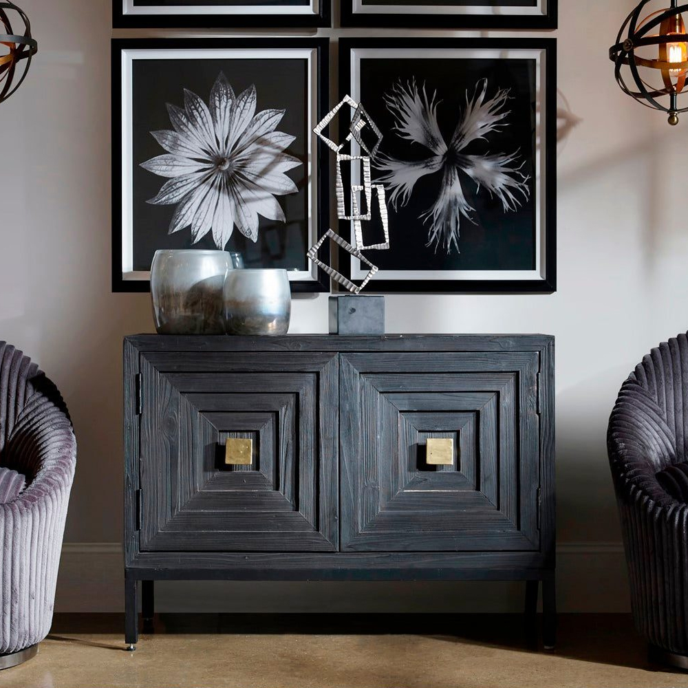 Тумба черная из дерева двухдверная Geometric Double Door Nightstand