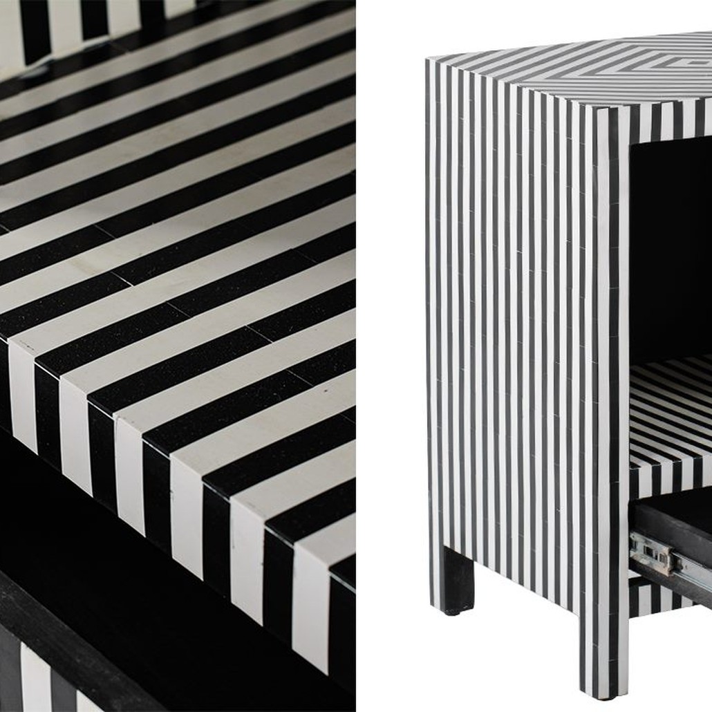 Тумбочка Black&white large storage Indian Bone Inlay nightstand
