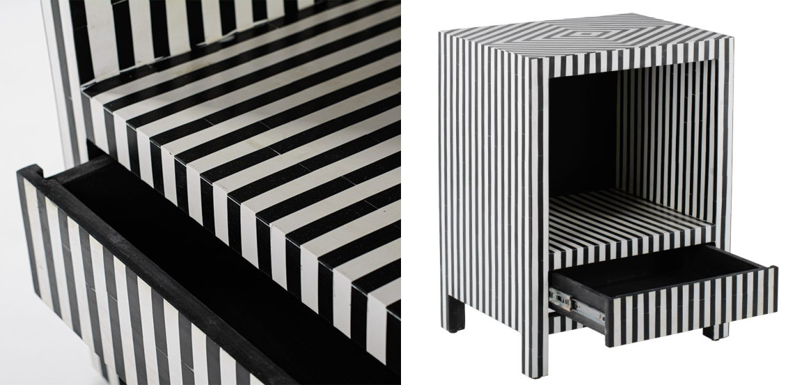 Тумбочка Black&white large storage Indian Bone Inlay nightstand