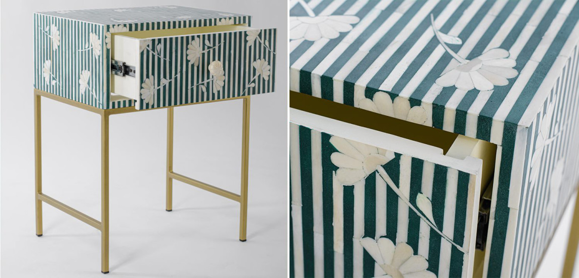 Тумбочка Green Flower Indian Bone Inlay nightstand