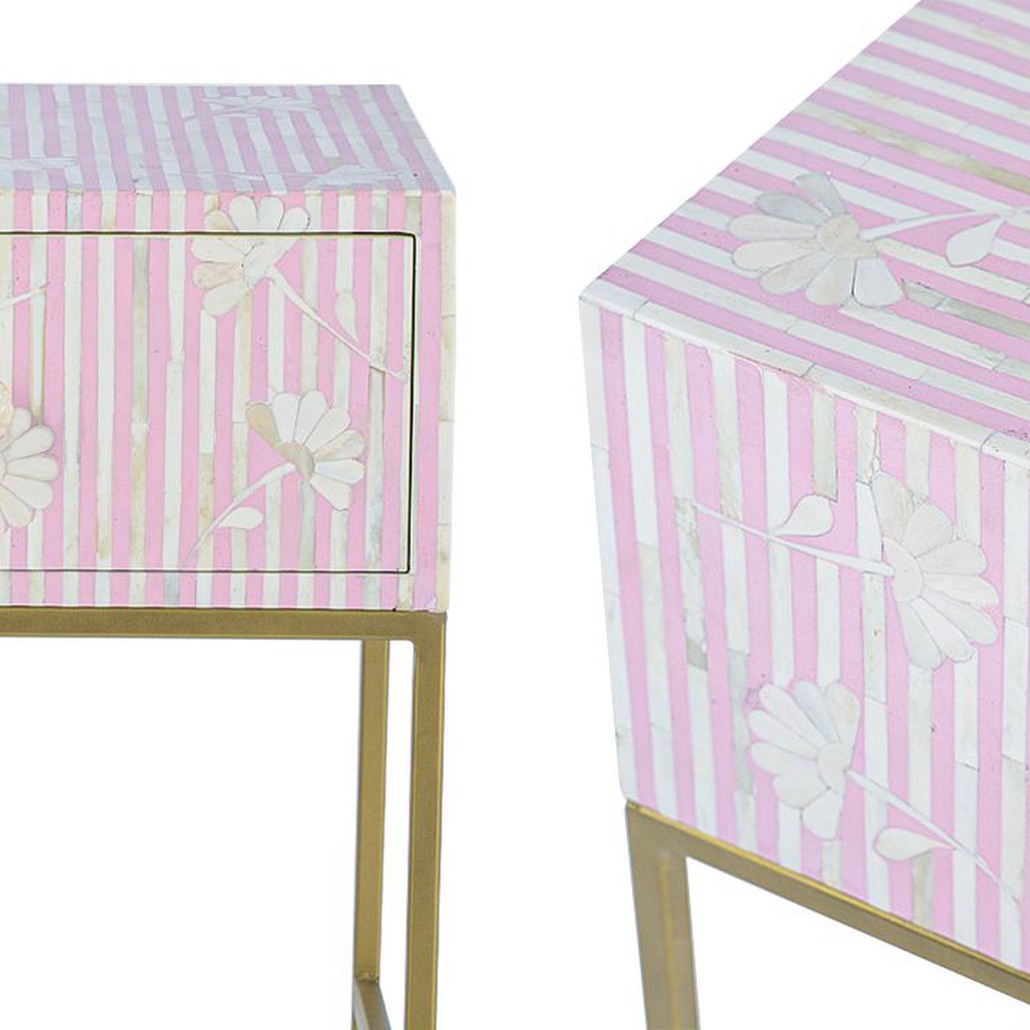 Тумбочка Pink Flower Indian Bone Inlay nightstand