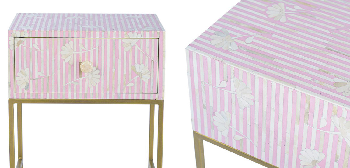 Тумбочка Pink Flower Indian Bone Inlay nightstand