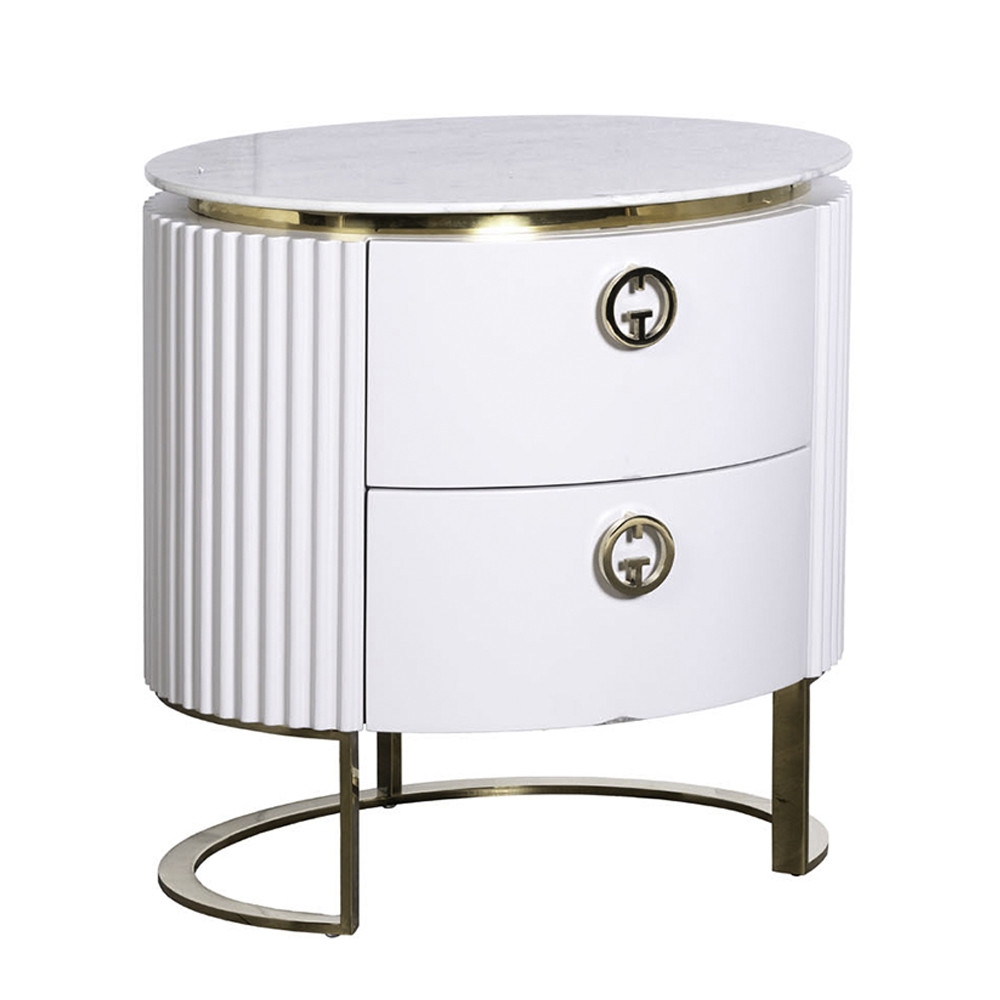 Тумбочка белая овальная с мраморной столешницей Thoroughbass