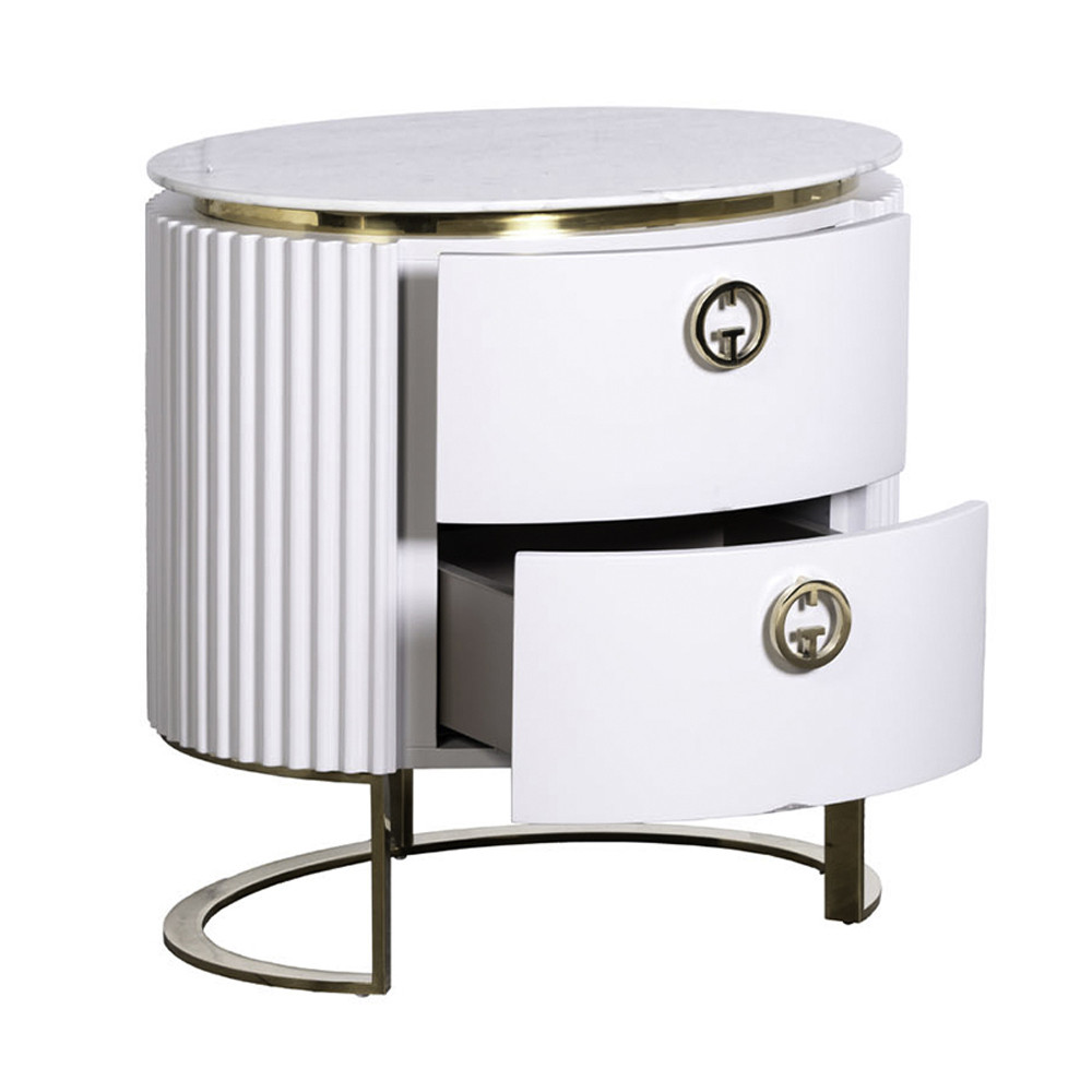 Тумбочка белая овальная с мраморной столешницей Thoroughbass