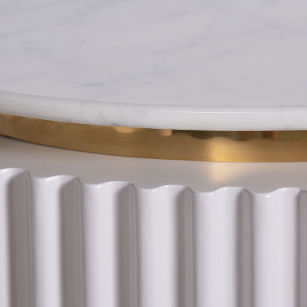 Тумбочка белая овальная с мраморной столешницей Thoroughbass