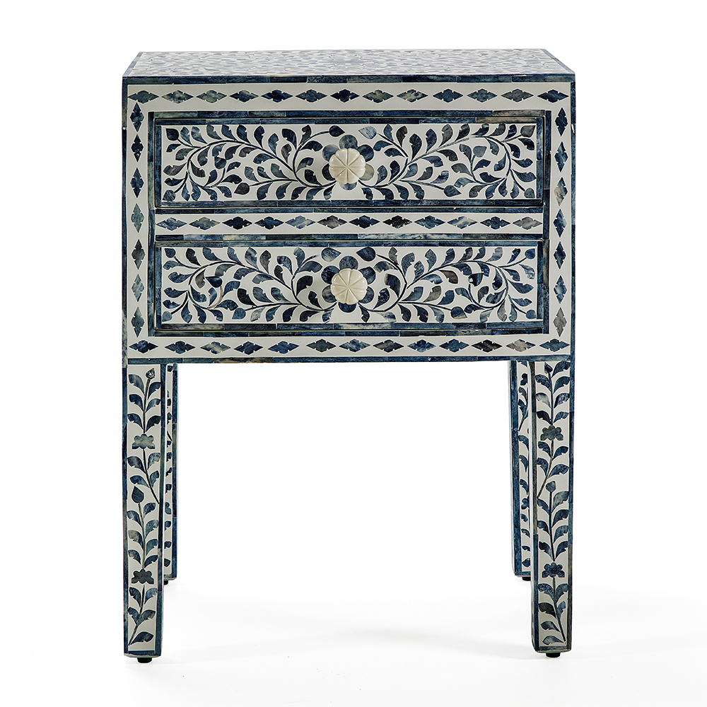 Тумбочка прикроватная White Pearl BEDSIDE CABINET 2 blue DRAWER