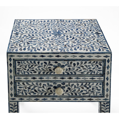 Тумбочка прикроватная White Pearl BEDSIDE CABINET 2 blue DRAWER
