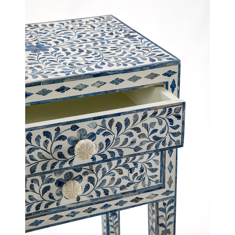 Тумбочка прикроватная White Pearl BEDSIDE CABINET 2 blue DRAWER