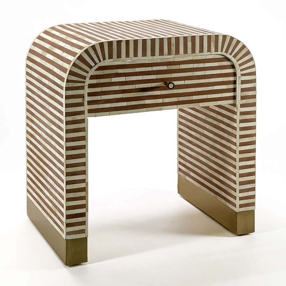 Тумбочка прикроватная с ящиком Tofino Stripes Bone Inlay Bedside Beige
