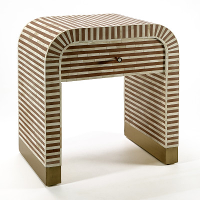 Тумбочка прикроватная с ящиком Tofino Stripes Bone Inlay Bedside Beige