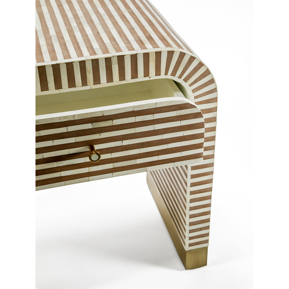 Тумбочка прикроватная с ящиком Tofino Stripes Bone Inlay Bedside Beige