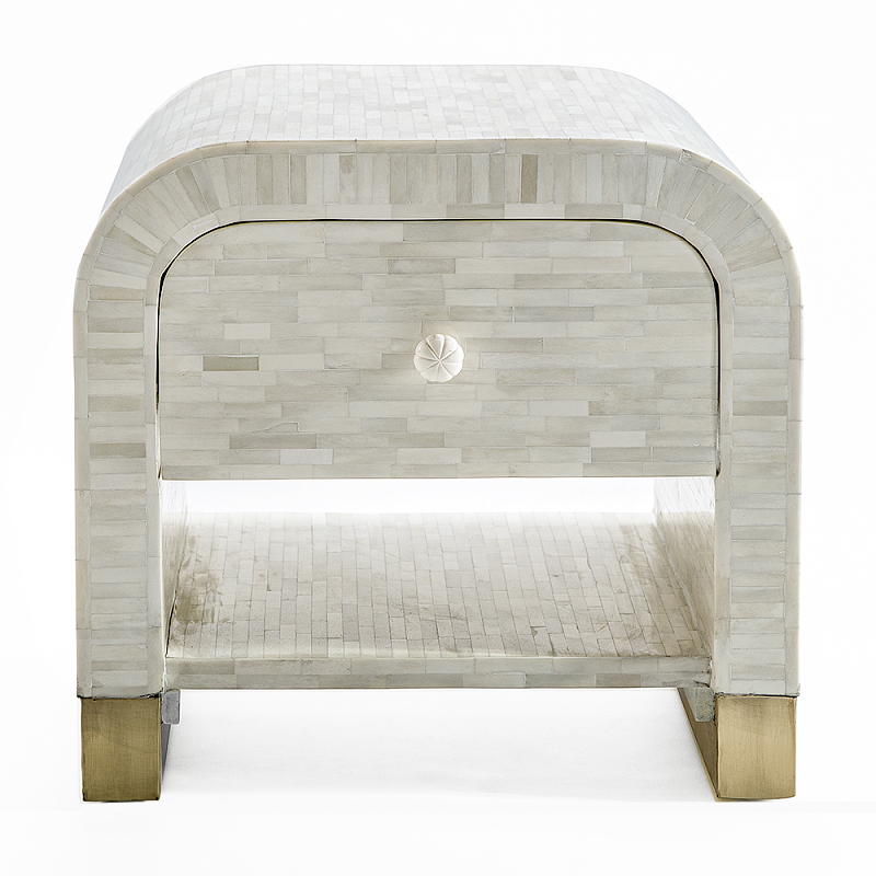 Тумбочка прикроватная с ящиком Tofino White Bone Inlay  Bedside Cabinet
