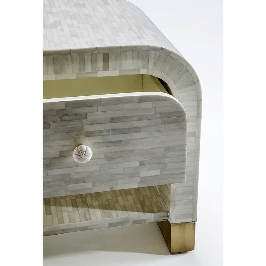 Тумбочка прикроватная с ящиком Tofino White Bone Inlay  Bedside Cabinet