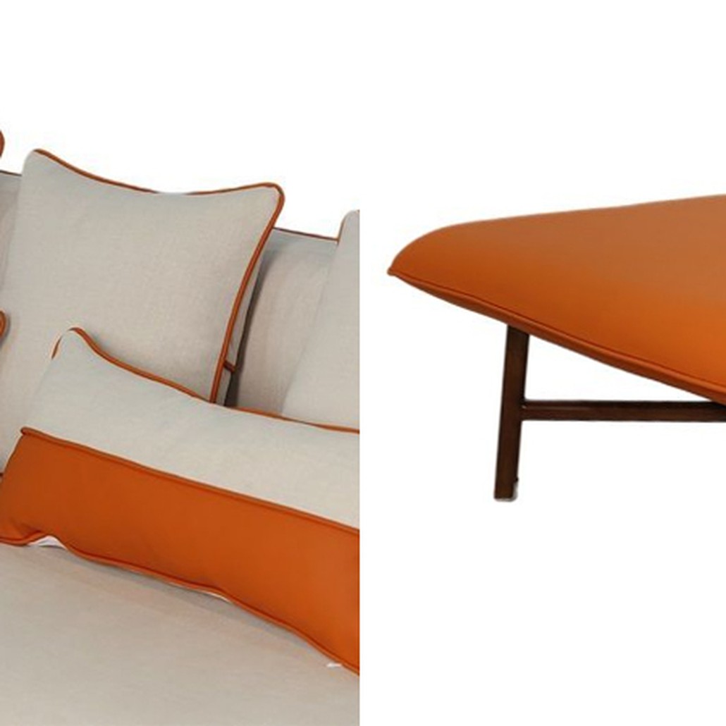 Угловой Диван с отделкой из ротанга Nava Rattan Decor Sofa Orange