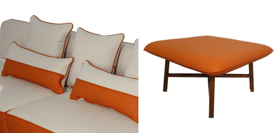 Угловой Диван с отделкой из ротанга Nava Rattan Decor Sofa Orange