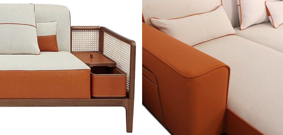 Угловой Диван с отделкой из ротанга Nava Rattan Decor Sofa Orange