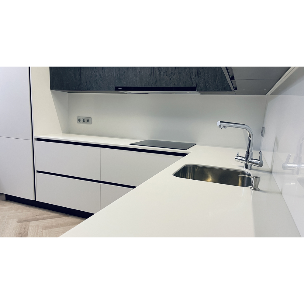 Угловой кухонный гарнитур Жемчужный белый Серый Clarke Kitchen Set White Grey