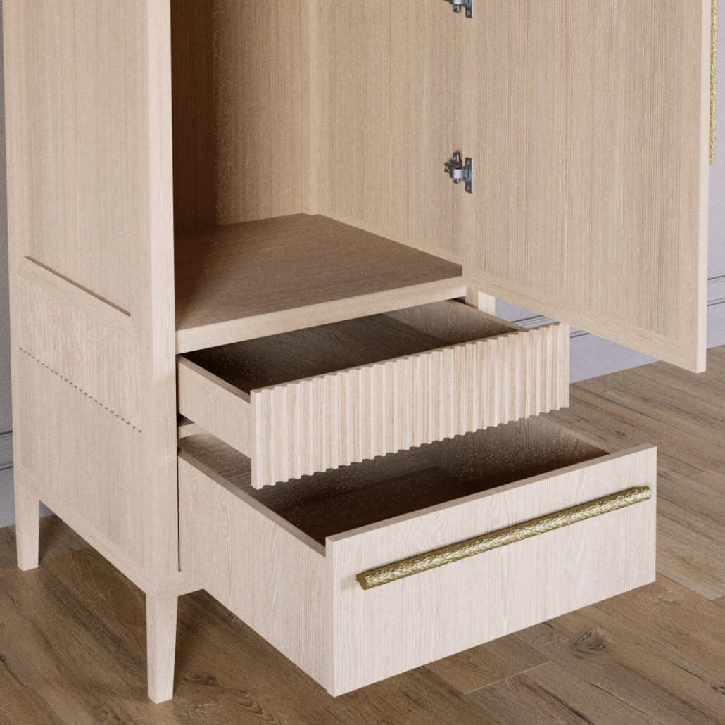 Узкий Шкаф Primo с 2 выдвижными ящиками Светлый дуб