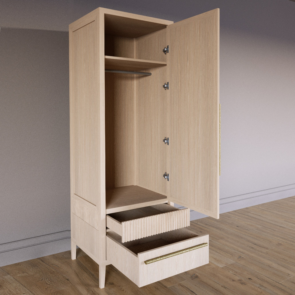 Узкий Шкаф Primo с 2 выдвижными ящиками Светлый дуб