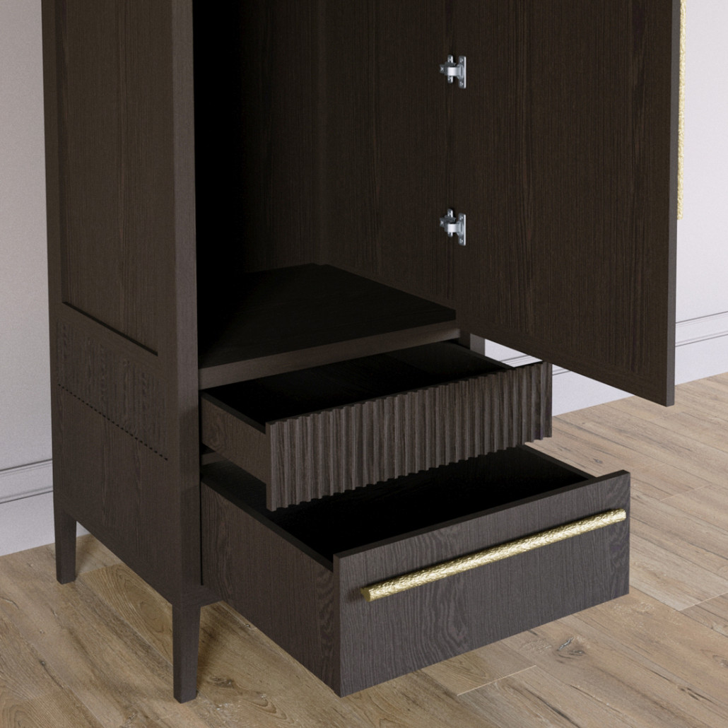 Узкий Шкаф Primo с 2 выдвижными ящиками Темный орех