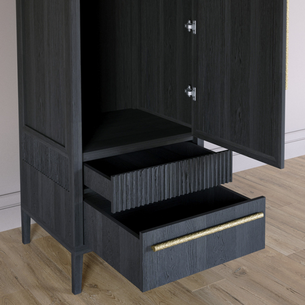 Узкий Шкаф Primo с 2 выдвижными ящиками Черный дуб