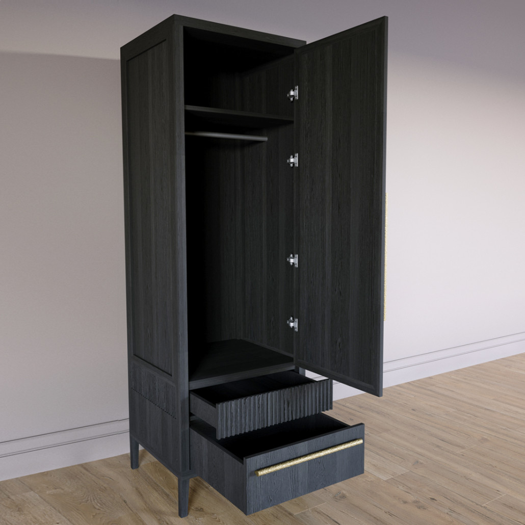 Узкий Шкаф Primo с 2 выдвижными ящиками Черный дуб