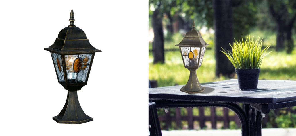 Уличный ландшафный светильник черного цвета с золотой патиной Sunset