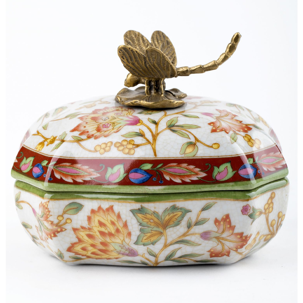 Фарфоровая шкатулка с бронзовой стрекозой Eden Garden