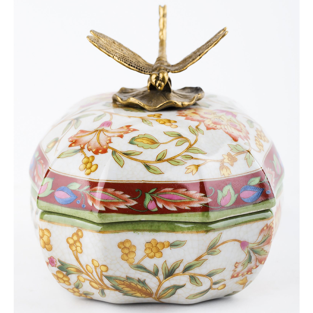 Фарфоровая шкатулка с бронзовой стрекозой Eden Garden