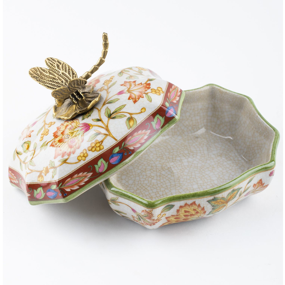 Фарфоровая шкатулка с бронзовой стрекозой Eden Garden