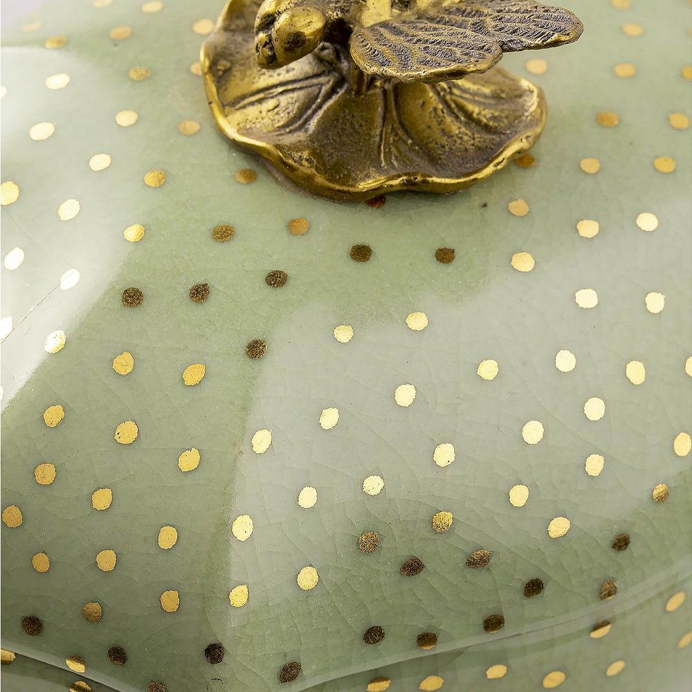 Фарфоровая шкатулка с бронзовой стрекозой Eden Garden Green